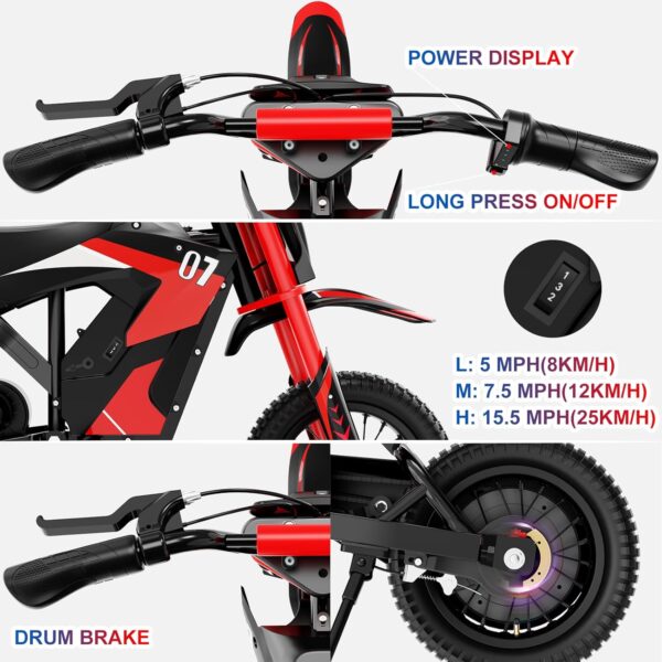 EVERCROSS EV12M Motocross Électrique pour Enfants Moto avec Moteur 300W (Rouge) – Image 4