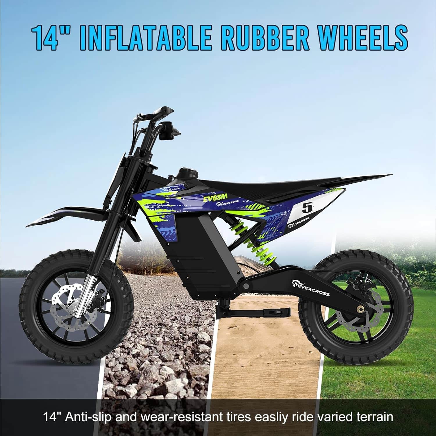 EVERCROSS : EV65M Moto Électrique, Motocross Électrique Avec Moteur 500w 48v 78ah Moto De Cross Electrique 3 Modes De Vitesse 102030 Kmh Autonomie 20 Km Pneu Pneumatique 14 EVERCROSS : EV65M Moto Électrique, Motocross Électrique Avec Moteur 500w 48v 78ah Moto De Cross Electrique 3 Modes De Vitesse 102030 Kmh Autonomie 20 Km Pneu Pneumatique 14